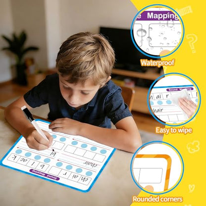 12 Pack Double Sided Syllable Dry Erase Board,12" x 9" Multiplication Flash Cards,Phonics Manipulatives Small White Board for Kids,Speech Therapy Material for Learning,Homeschool Essentials - style: Sound & Syllable Mapping