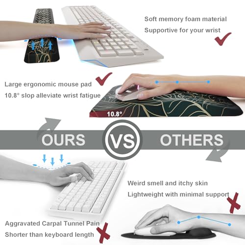Ospelelf Keyboard Wrist Rest Ergonomic Mouse Pad with Wrist Rest Support Wrist Rest for Computer Keyboard, Green - color: Green Leaf