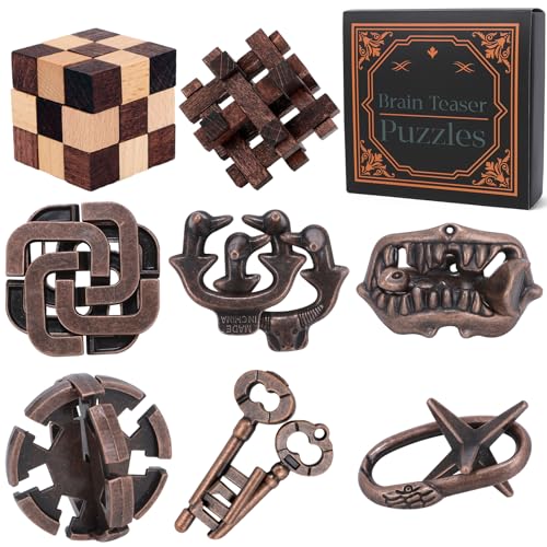 8 Pcs Brain Teaser Puzzles for Adults Teens - Wooden Puzzles 3D Puzzle Game Toys for Adults Teens - Metal Unlock Interlocking Puzzle Adult IQ Education Smart Toys - style: Style C