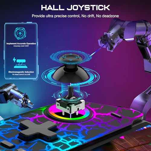 Switch Controller with Hall Joystick for Nintendo Switch/OLED, Wired Switch Pro Remote Controller with Turbo/4 Game Slot/Dual Motor,Handheld Joypad Replacement for Nintendo Switch Controller - color: Black Crack