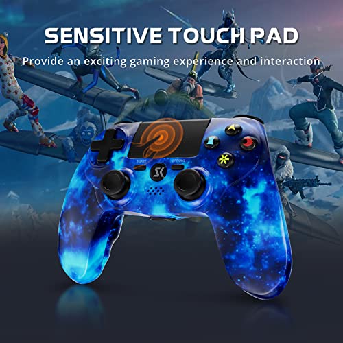 Wireless Controller for PS4, Controller for Sony PlayStation 4, Double Shock 6-Axis Motion Sensor, Sensitive Touch Pad, Built-in Speaker & Stereo Headphone Jack, Compatible with PlayStation 4/Pro/Slim - color: Galaxy Blue