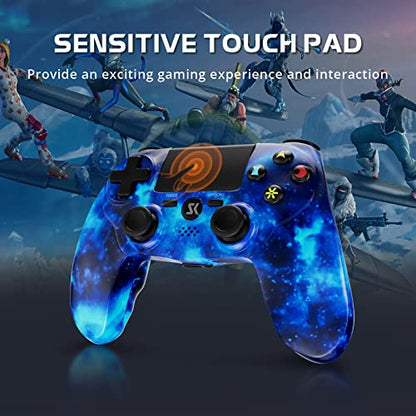 Wireless Controller for PS4, Controller for Sony PlayStation 4, Double Shock 6-Axis Motion Sensor, Sensitive Touch Pad, Built-in Speaker & Stereo Headphone Jack, Compatible with PlayStation 4/Pro/Slim - color: Galaxy Blue