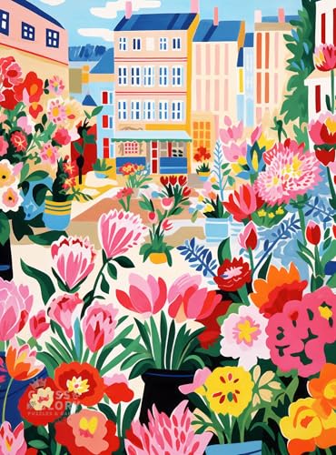 Cross & Glory | 1000 Piece Jigsaw Puzzles for Adults | Petal Promenade | Springtime in Paris | Vibrant Spring Colors | 2mm Thick Pieces | Bonus Reference Poster | Satin Finish | Ages 14+ - color: Spring Hues