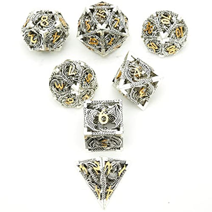 DND Dice Set Metal Dice Dungeons and Dragons Dice Gift Polyhedral Dice Set Role Playing Dice D20 Hollow Polyhedral Dice Set for Dungeons and Dragons RPG MTG Table Games - color: Ancient Silver and Gold