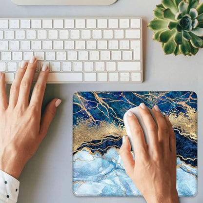 Mouse Pad Blue Liquid Marble Square Mousepad Desk Mat with Non Slip Rubber Base, Stitched Edge Mouse Mat Desk Pad for Work Game Office, 9.5x8 Inches - color: Blue Liquid Marble