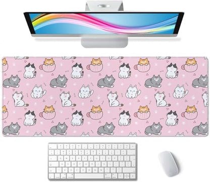 Gaming Mouse Pad Large Desk Mat,Cartoon Cat Mouse Pad Gaming Desk Pad,31.5 x 11.8 Keyboard Pad Minimalist Mouse Pads for Desk,Extended Mouse Mat Mousepad with Non-Slip Base and Stitched Edge - color: Cartoon Cat
