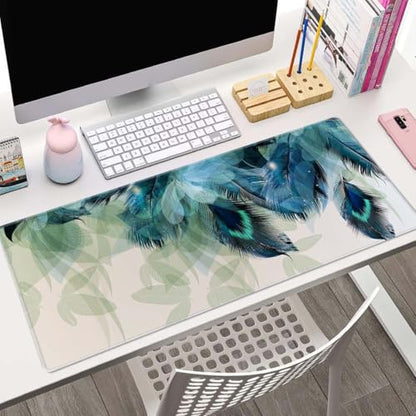 Large Gaming Mouse Pad with Stitched Edges, Desk Pad Extended Keyboard Mat, Non-Slip Rubber Base Mousepads for Laptop, Office, Home, 31.5X11.8 inch Watercolor Peacock Feather - color: Watercolor Peacock Feather