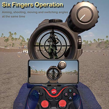 Megadream Android Game Controller, Key Mapping Function Wireless Gaming Controller Gamepad Compatible with PUBG Mobile, Call of Duty Mobile, for Android Phone & Tablet, Samsung, Redmi, Motorola, TCL, Oneplus - Not for iOS/PC - color: Red+Black