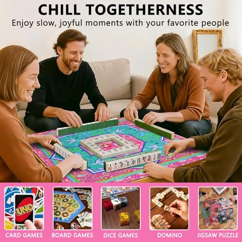 Mahjong Mat with Carrying Bag and 3 Dice, 31.5" X 31.5" Noise Reduction Mahjong Table Cover, Non Slip Gaming Mat for Board Tile Games Poker Card Dominoes, Mahjong Gifts for Women Mahjong Accessories - color: A02