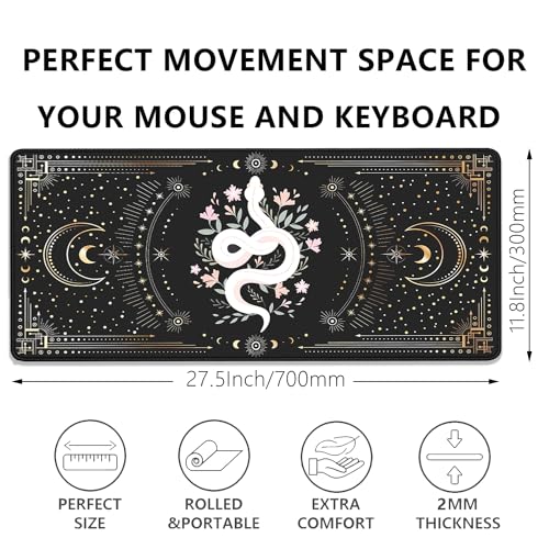 Mysterious Starry Sky Moon and White Snake Pattern Large Extended Gaming Mouse Pad E-Sports Office Desk Mat Keyboard Pad Rubber Non-Slip Computer Mouse Mat Suitable for Home Office Work(27.5X11.8 in) - color: Starry Sky Moon and White Snake