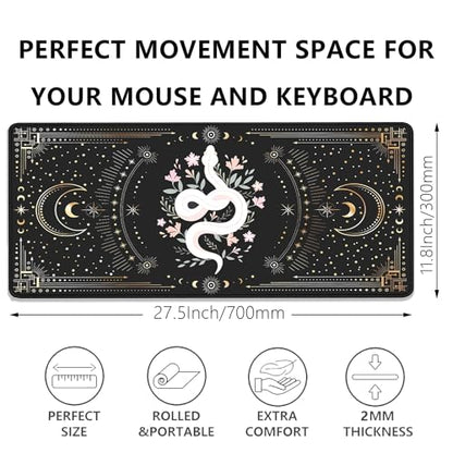 Mysterious Starry Sky Moon and White Snake Pattern Large Extended Gaming Mouse Pad E-Sports Office Desk Mat Keyboard Pad Rubber Non-Slip Computer Mouse Mat Suitable for Home Office Work(27.5X11.8 in) - color: Starry Sky Moon and White Snake