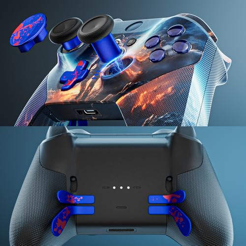 14-in-1 Controller Accessories Kit Compatible with Xbox Elite Series 2, 6 Premium Metal Thumbsticks, Swap Joysticks, 4 Interchangeable Paddles, 2 D-Pads, 1 Tool & 1 Storage Bag (Blue+Red) - color: Blue+Red