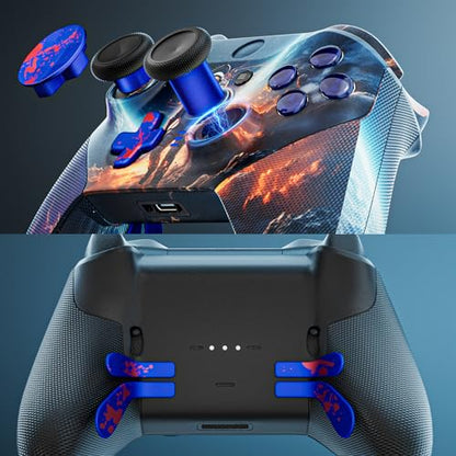 14-in-1 Controller Accessories Kit Compatible with Xbox Elite Series 2, 6 Premium Metal Thumbsticks, Swap Joysticks, 4 Interchangeable Paddles, 2 D-Pads, 1 Tool & 1 Storage Bag (Blue+Red) - color: Blue+Red