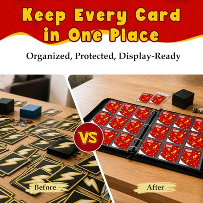 Card Binder for Pokemon Cards, 9 Pocket Trading Card Binder Holds 900 Cards with 50 Removable Sleeves, 3 Ring Zipper Card Holder Album Book Case for TCG, MTG, Sports Cards Collection, Boys Girls - color: Red