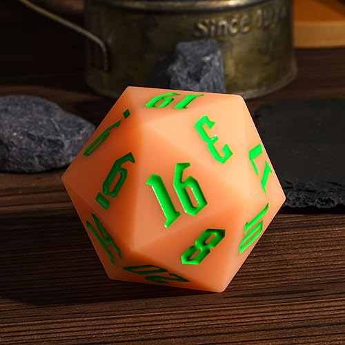 55mm Silicone D20 DND Dice, Large D20 Single 20 Sided Dice | Glow-in-the-Dark D20 Giant Dice with Gift Box for Dungeons and Dragons RPG Bar Pub Club Party Games (Orange Red/Green) - color: Orangered/Green