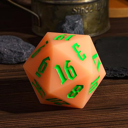 55mm Silicone D20 DND Dice, Large D20 Single 20 Sided Dice | Glow-in-the-Dark D20 Giant Dice with Gift Box for Dungeons and Dragons RPG Bar Pub Club Party Games (Orange Red/Green) - color: Orangered/Green