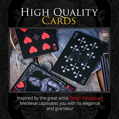 Medieval Playing Cards with Unique Seal and Free Card Game eBook, Stand Out with Cool Poker Cards, Black Deck of Playing Cards, Unique Illustrated Designs for Kids & Adults, Playing Card Decks - color: Stone