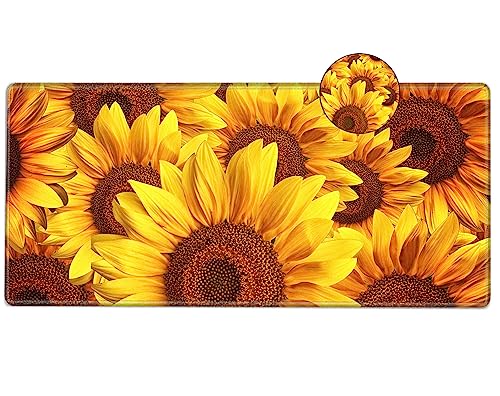 Sunflower Mouse Pad Large Desk Mats on Top of Desks Pad 31.5''x 15.75''inch Gaming Mousepad Long Extended Desk Protector Mat Full Laptop Mat for Wireless Mouse Non Slip Work Computer - color: Yellow Sunflower, size: 31.5''x15.75''