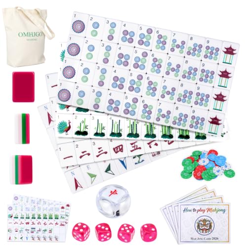 160 Acrylic American Mahjong Tile Set for Mah Jong Lovers | 1.2” Mahjong Set with Carrying Bag and Accessories, 2026 New Premium Rose Red Tiles, 3D Engraved 4 Layer Mahjong Tiles - color: Hot Pink