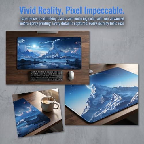 XXL Gaming Mouse Pad 23.6x11.8 inch, Snow Mountain Lake Landscape Theme Desk Mat, Riverside Starry Sky Moon Scene Large Mousepad,Fantasy Artistic Keyboard Mouse Mat (Snow Peak Lake View) - color: Snow Peak Lake View