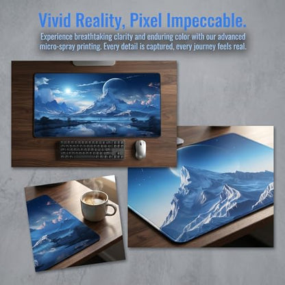 XXL Gaming Mouse Pad 23.6x11.8 inch, Snow Mountain Lake Landscape Theme Desk Mat, Riverside Starry Sky Moon Scene Large Mousepad,Fantasy Artistic Keyboard Mouse Mat (Snow Peak Lake View) - color: Snow Peak Lake View