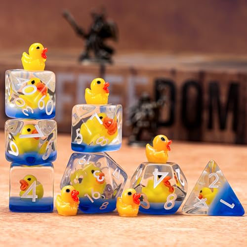 DND Resin Yellow Duck Dice Set, D&D Polyhedral Dice for Dungeons and Dragons RPG, MTG Role Playing Games D and D Dice 7pc D20 D12 D10 D8 D6 D4 for Ages 15 and Up - color: Yellow Duck2