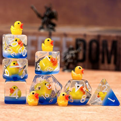 DND Resin Yellow Duck Dice Set, D&D Polyhedral Dice for Dungeons and Dragons RPG, MTG Role Playing Games D and D Dice 7pc D20 D12 D10 D8 D6 D4 for Ages 15 and Up - color: Yellow Duck2