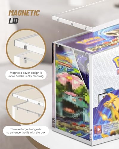 Booster Box Acrylic Case | Stackable Acrylic Display Case with Magnets Lid | Compatible with PKMN Booster Box Case | 5mm Thick | UV Protection | Clear Boxes for Display |Suitable for Collectors - size: 6.1x3.5x5.3in