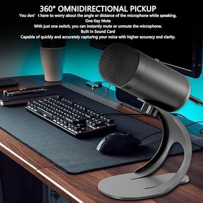Tangxi USB Microphone with Quick Mute, Desktop Condenser Microphone for Gaming Recording Streaming, 360 Omnidirectional Sound Pickup with Stand