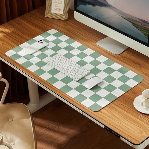 Ohocut Checkered Desk Mat, Large Cute Aesthetic Retro PU Leather Computer Laptop Desk Mat, Non-Slip Waterproof Mouse Keyboard Pad, Desk Writing Mat for Work/Home (Sage, 31.5" x 15.7") - color: Sage, size: 31.5" x 15.7"