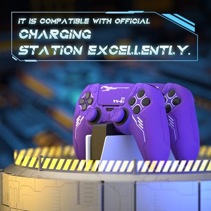 PlayVital Mecha Edition Silicone Cover Compatible with ps5 Controller with 2 Joystick Caps and 6 Stickers, Shockproof Non-Slip Grip Protector Accessories, Fits for ps5 Charging Station - Purple - color: Purple