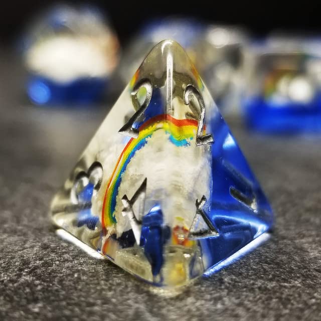 Sage's Portal Familiars and Reagents Resin DND Dice Set Polyhedral Dice Set for Dungeons and Dragons RPG Tabletop TTRPG (Enchanted Rainbow and Clouds) - color: Enchanted Rainbow and Clouds