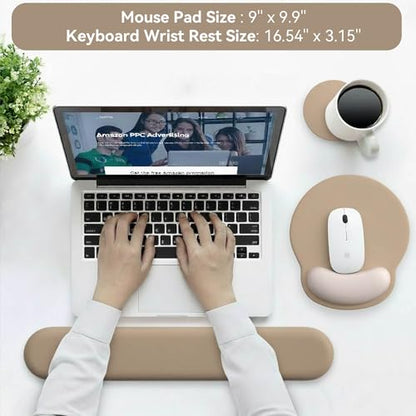 Mouse Pad with Keyboard Wrist Rest,Ergonomic Mouse Pad Wrist Support PU Base with Coaster,Mousepad with Nonslip Base for Computer Laptop Keyboard Home&Office - color: I-Beige
