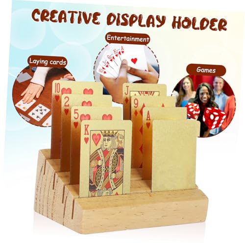 BESPORTBLE Wooden Playing Card Holder Display Stand Rustic Sloped Design for Game Cards Nonslip Base for Stability for and Seniors Compact