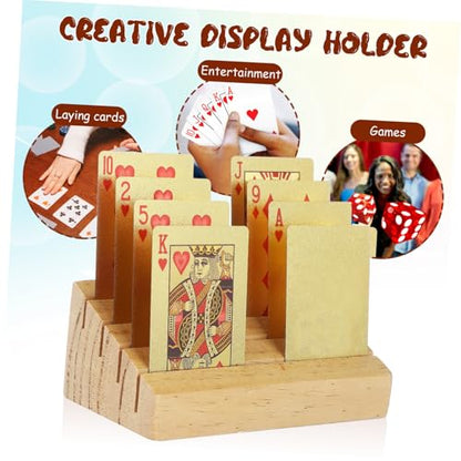 BESPORTBLE Wooden Playing Card Holder Display Stand Rustic Sloped Design for Game Cards Nonslip Base for Stability for and Seniors Compact