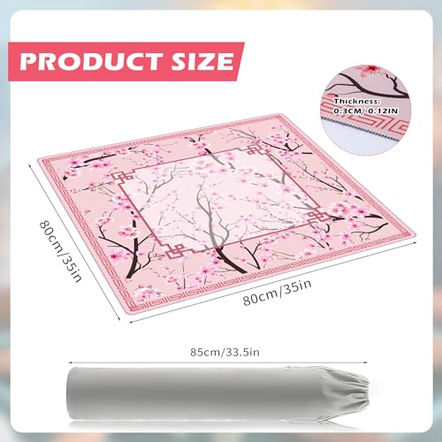 SelfTek Mahjong Mat - 31.5" x 31.5" Anti-Wrinkle Mahjong Mat for Table | , Anti Slip Noise Reduction Gaming Mat with Carrying Bag, for Mahjong / Board / Poker / Card Games/Dominoes (Pink)