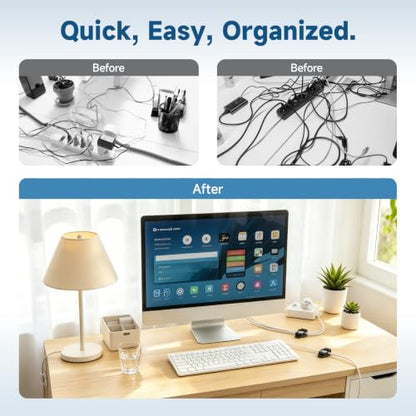 20 Sets Adjustable Cable Management Clips, Self Adhesive Cord Organizer with Elastic Loop, Reusable Cable Holder for Desk, Under Desk, Wall, TV, Office, Home, Charging Cables, USB, HDMI, PC Wires