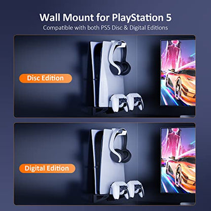 NexiGo Wall Mount Kit with Charging Station for PS5 and PS5 Slim/Pro Versions, Dual Controller Chargers, Steel Wall Stand, and Headphone Hanger - Compatible with PlayStation 5 (Disc & Digital) - style: PS5 Gen 1