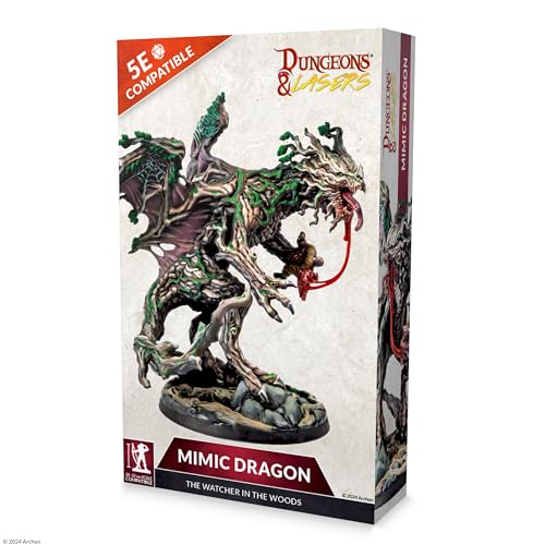 Dungeons & Lasers Mimic Dragon Miniature Figure - Tall 5" Height with Scenic Base - 5E Compatible for use with DND and Tabletop RPG Games - Highly Detailed and Unpainted