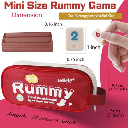 Smilejoy Mini Rummy Cube 4 Players Edition,Travel Rummy Game Set with Portable Canvas Bag,Classic Board Game for Adults and Kids |106 Tiles | 4 Playing Racks |1 Dice | (2-4 Player) | Travel carry bag,4 Hold racks, 2 jokers, 106 Color Melamine tiles, Trave
