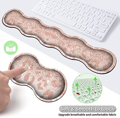Large Mouse Pad and Gel Mouse Wrist Rest+ Memory Foam Keyboard Wrist Rest Support Set, Non-Slip Rubber Base for Office,Home,Computer, Extended Gaming Mousepads XXL Leopard Star Pattern Pink Desk Mat - color: JV-mouse pad-8-17