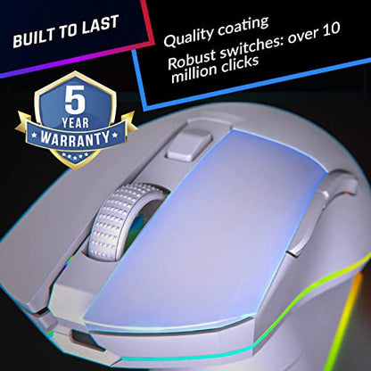 KLIM Blaze Pro Rechargeable Wireless Gaming Mouse with Charging Dock RGB - New Version - High-Precision Sensor and Long-Lasting Battery - Up to 6000 DPI - Great PC Gaming Mouse Wireless - White - color: White