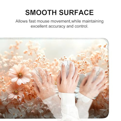 Mouse Pad, Large Anti-Slip with Stitched Edges Desk Mat Desktop Laptop Computer Desk Keyboard Mat,Table Protector Blotter Mat (Powder, 35.4" x 15.7") - color: Powder, size: 35.4" x 15.7"
