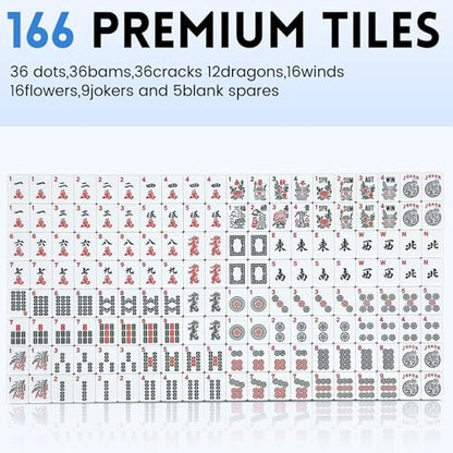 Suncle American Mahjong Tile Set,166 White Tiles Mahjong Set,4 Colors Mahjong Racks,Travel Mahjong Set with Red Carrying Bag - color: Red