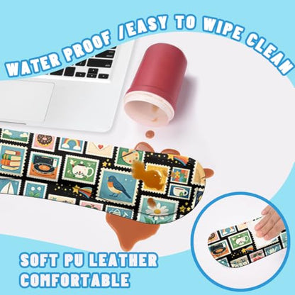 Retro Stamps Desk Mat Set Colorful Collage Large Mouse Pad with Wrist Rest 4in1 Desk Mat for Desktop Ergonomic Keyboard Wrist Support Anti-Slip Computer Ergonomic Mouse Pad Home Office Gaming - color: Retro Stamps