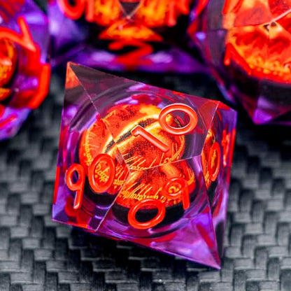 ARUOHHA DND Resin Dice Gazes Eye Dice Purple Red Liquid Core Flaming RPG Sharp Edged Dice Set with Gift Box, Polyhedral D and D Dice Set Compatible with Dungeons Dragons Role Playing Game D20 D6 - color: Sl01-purple Red