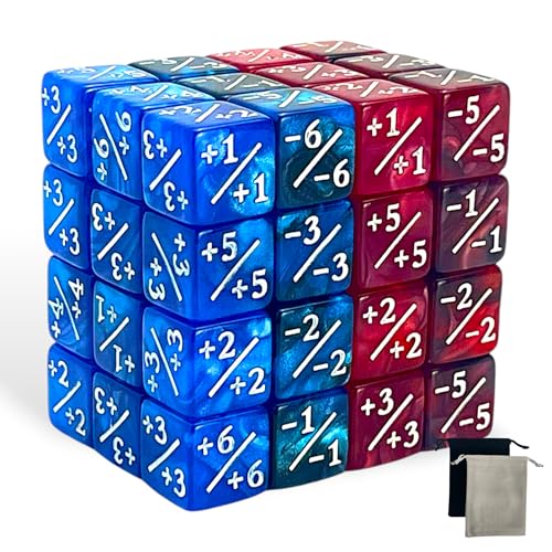 Luck Lab MTG Magic Life Counter Dice, 48 PCS - Compatible w/Magic Card Game Accessories, CCG Creature Stats w/ 2 Dice Bags (Blue Pearl, Blue Swirl, Red Pearl, Red Swirl) - color: Blue Pearl, Blue Swirl, Red Pearl, Red Swirl