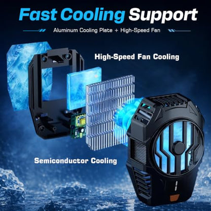 Clip-On Phone Cooler Semiconductor Cooling Fan - RGB Display Three-Speed Gaming Cell Phone Cooler Radiator for Mobile Cooling Pad Live Broadcasting Vlog Video Call