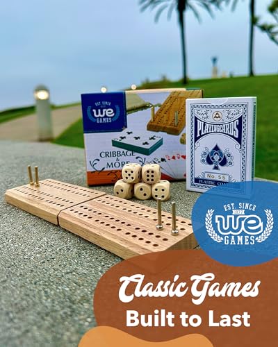 WE Games Travel Cribbage Board Game Set – Foldable 2-Track Mini Wooden Cribbage Board with Cards, Dice, Metal Pegs & Storage Bag – Portable Game (Pack of 2) - size: 7.5 x 2 x 0.5 inches (Pack of 2)