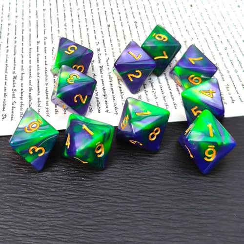 10 PCS D8 8 Sided Dice Set, Polyhedral Number Game Dice for DND RPG MTG Board Game Party Tabletop Accessories (Green + Purple) - color: Green + Purple